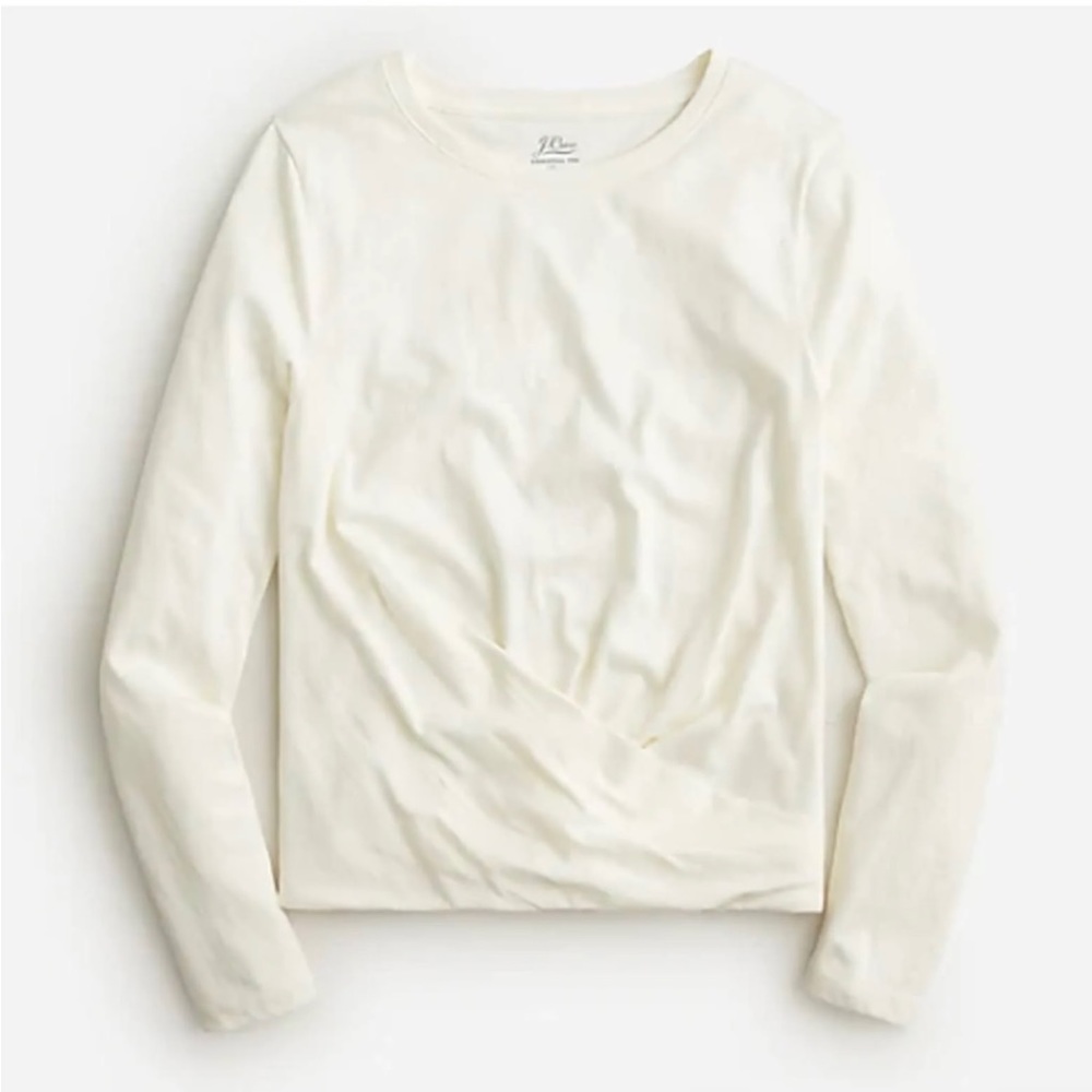 NWT J.Crew WHITE BROKEN-IN JERSEY TWIST-FRONT LONG-SLEEVE T-SHIRT SIZE S.